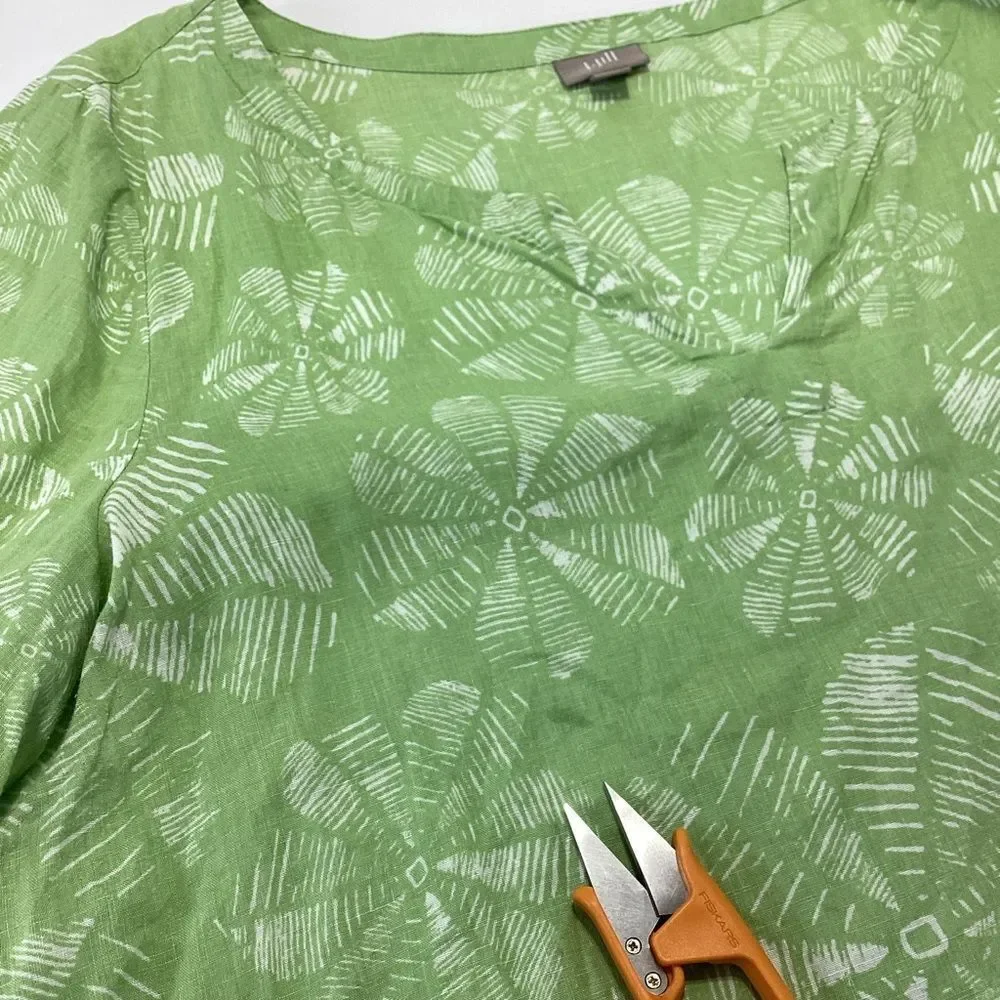 J. Jill Linen Blouse Green with White Accents J Jill Tunic XL - Picture 6 of 11